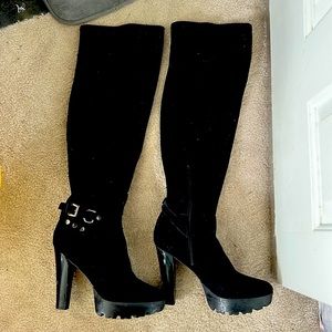 Black over the knee heel boots